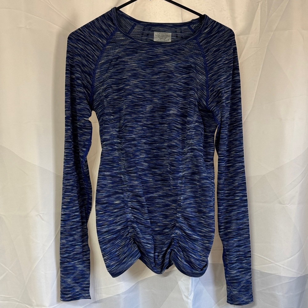 Athleta Blue Space Dye Fast Track Ruched Long Sleeve Size Medium